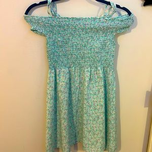 Light teal color stretch top spring summer dress for girls